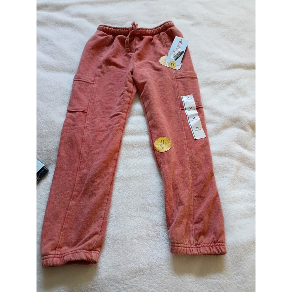 Cat & Jack Girls Pink Cotton Fleece Jogger Pants 5T Elastic Waist Pockets